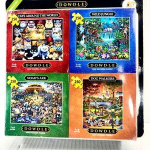 DOWDLE 4 Pack Mini Wooden Puzzles & Tray Animals Set 7"x 9" NIP